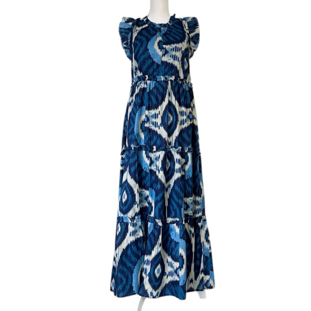 Caroline Constas Navy and Ivory Patterned Maxi Dress